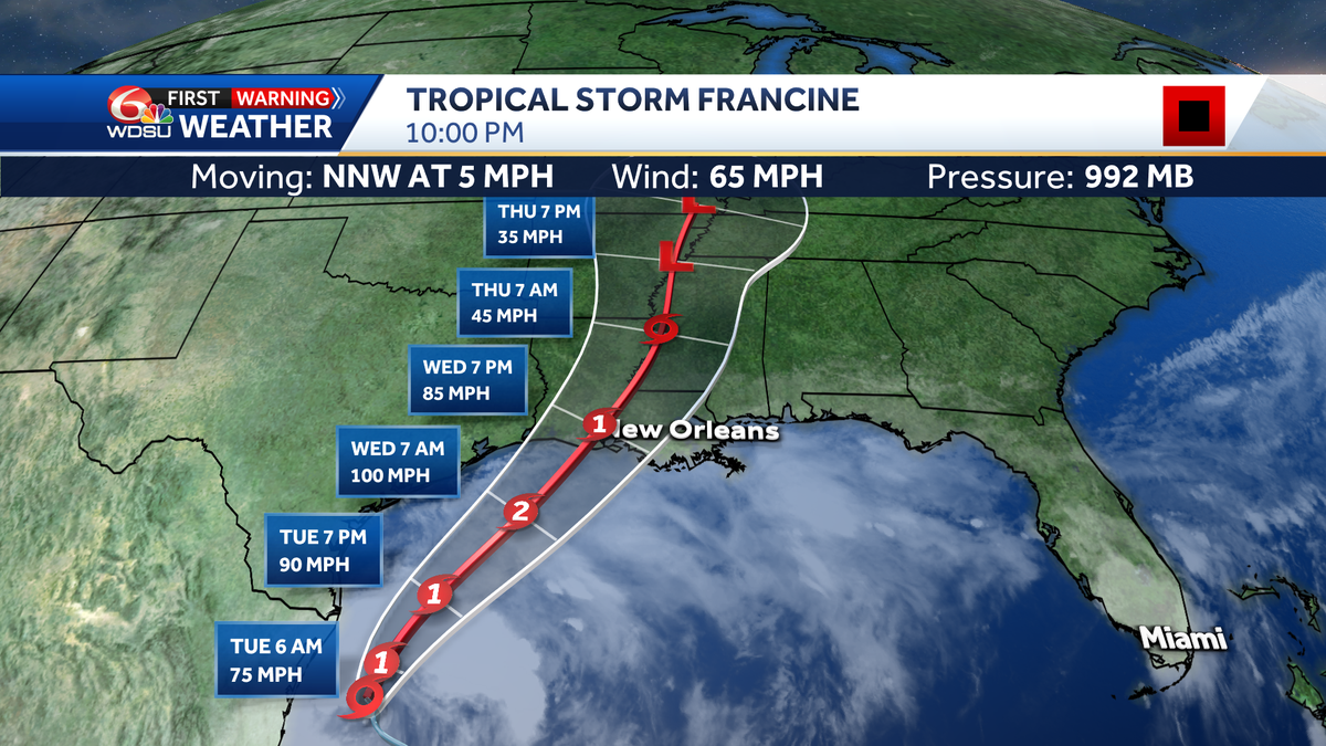 Tracking Tropical Storm Francine: Interactive radar, latest cone